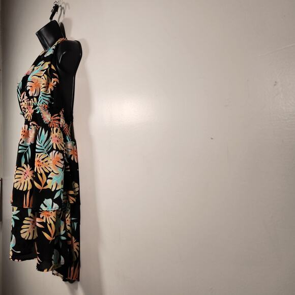 MADDEN NYC Black Beauty Plunge Halter Dress Juniors XL Black Pastel Tropical - Picture 7 of 11